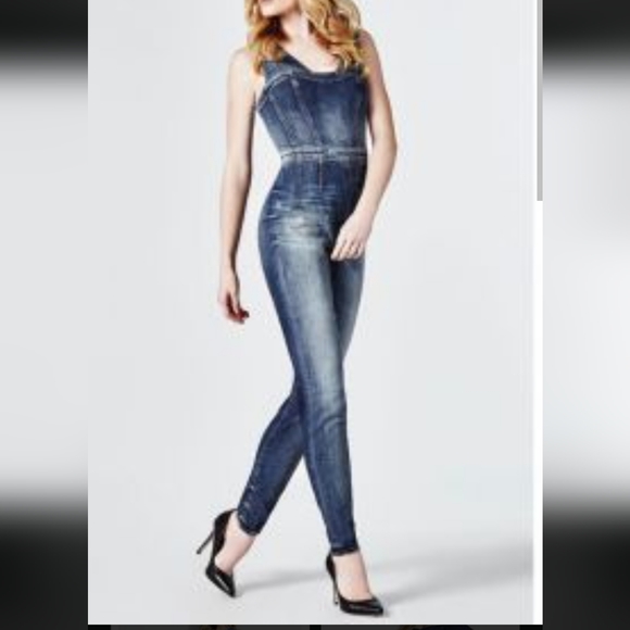 Guess Pants - Guess Y2K rare corset jumpsuit skinny jeans  distressed style blue denim